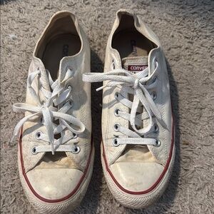 Converse Off-White Low-Top Sneakers with Red Trim